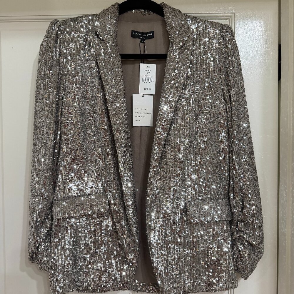 SALE New w Tags $348 Generation Love Silver all over Sequin Jacket sz M